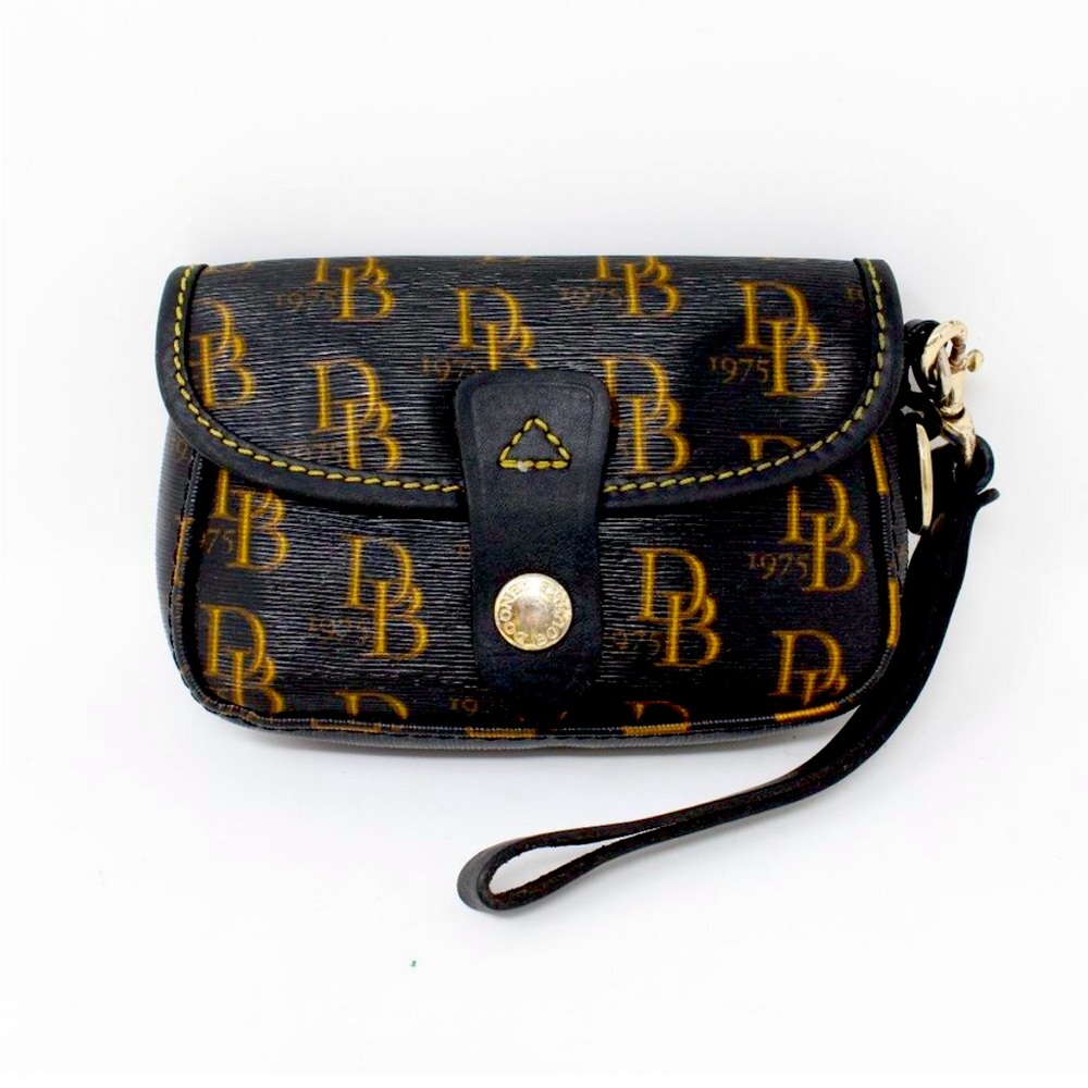 Dooney & Bourke 1975 Signature East West Collins Flap Wristlet Black (Blue Duck)